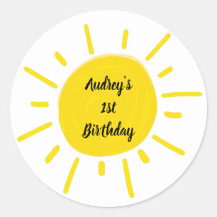 Sunshine Whimsical Yellow Sun Birthday Party Ronde Sticker