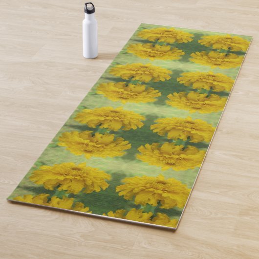 Sunshine Yellow Marigold Floral Yoga Mat (In situ)