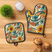Sunstream Bloom Ovenwant & Pannenlap Set (Top down)