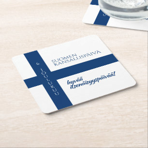 Suomen Kansallispäivä Finse nationale dag vlag Vierkante Kartonnen Onderzetter