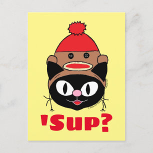 Sup? Cat Sock Monkey Pet briefkaart