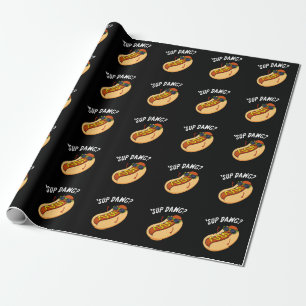 Sup Dawg Funny Hot Dog Pun Dark BG Cadeaupapier