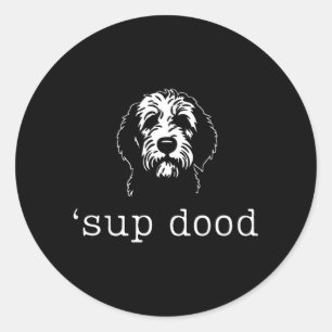 Sup Dood Grappige Doodle Hond Papa Minimalistische Ronde Sticker