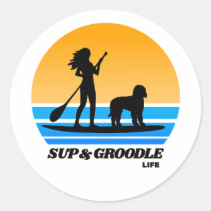 SUP en Groodle - Standup Paddleboarding Hond Mam Ronde Sticker