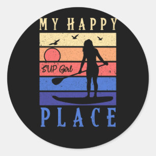 SUP Girl Mijn Happy Place waterstandaard Ronde Sticker