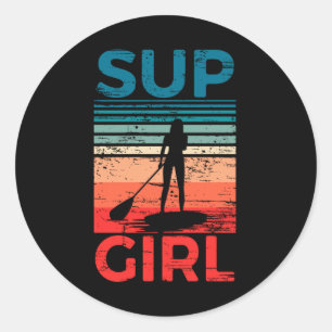 SUP Girl stand up Paddling Surf Board Surfing Ronde Sticker