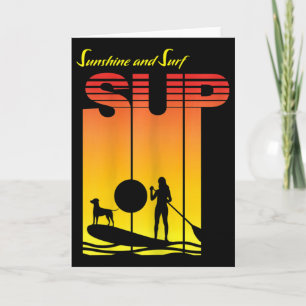 Sup Meisje Hond Stand Up Paddle Board Paddelen Zon Kaart