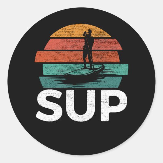 SUP Retro Stand Up Paddling Surfboard Ronde Sticker (Voorkant)