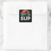 SUP  Retro Stand Up Paddling Surfboard Vierkante Sticker (Tas)