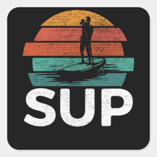 SUP Retro Stand Up Paddling Surfboard Vierkante Sticker