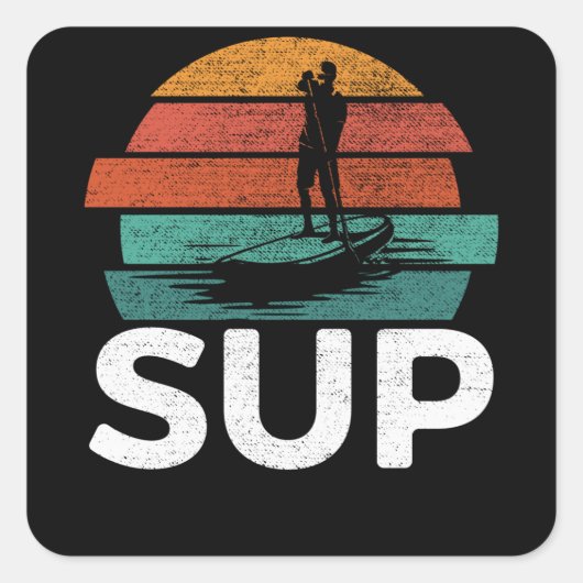 SUP  Retro Stand Up Paddling Surfboard Vierkante Sticker (Voorkant)