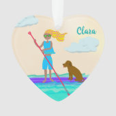 SUP Stand Up Paddleboarding Meisje Hond Foto Ornament (voorkant)