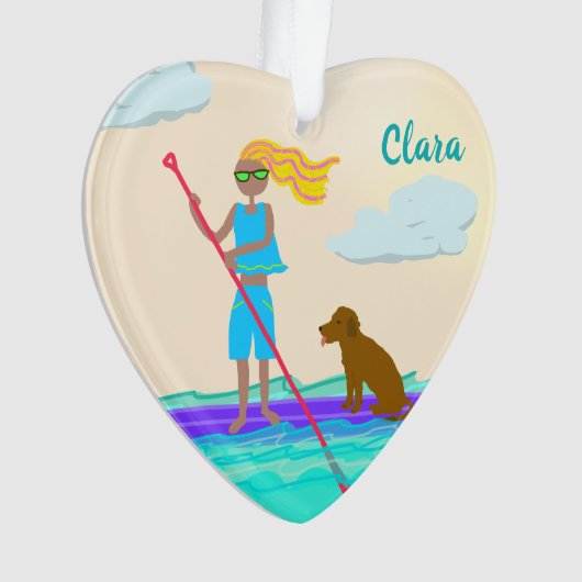 SUP Stand Up Paddleboarding Meisje Hond Foto Ornament (voorkant)