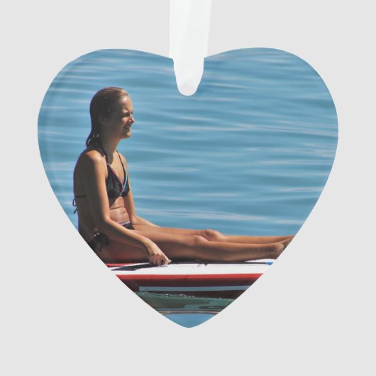 SUP Stand Up Paddleboarding Meisje Hond Foto Ornament (achterkant)