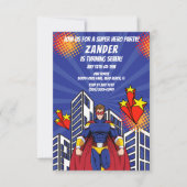 Supehero Skyline Boy Invitation de fête d'annivers (Devant)