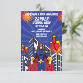 Supehero Skyline Boy Invitation de fête d'annivers (Debout devant)