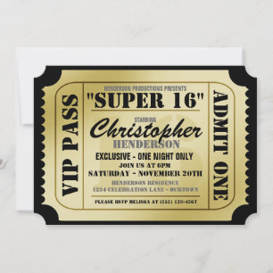 Super 16 VIP Ticket Style Party-uitnodigingen Kaart