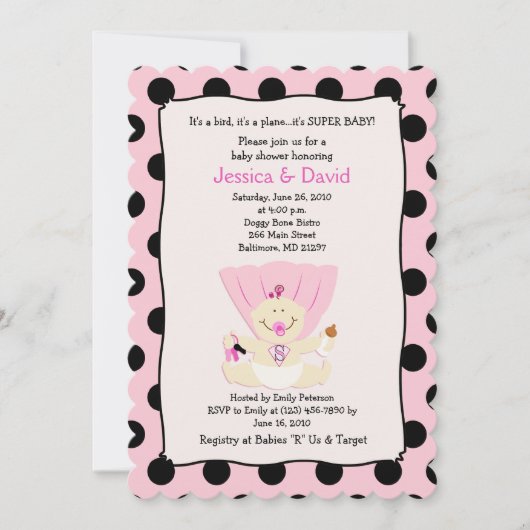 Super Baby Girl Baby shower Invitation Scalloped Kaart (Voorkant)