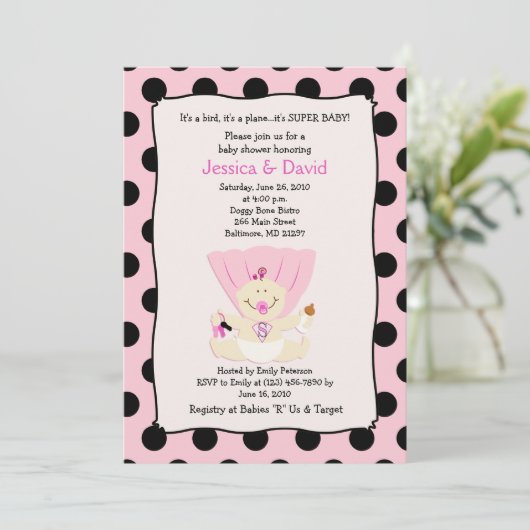 SUPER BÉBÉ Baby shower FILLE Invitation 5x7 (Debout devant)