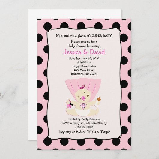SUPER BÉBÉ Baby shower FILLE Invitation 5x7 (Devant / Derrière)