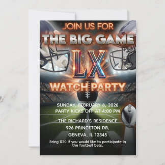 Super Bowl Kijkfeest Uitnodigingskaart | Bewerkbaa Feestdagenkaart
