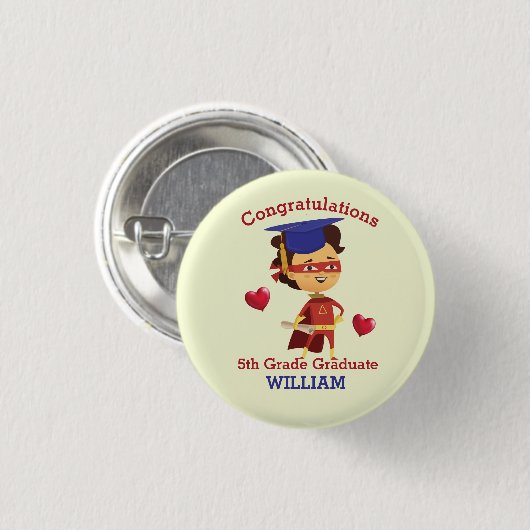 Super Boy Congrats 5th grade Ronde Button 3,2 Cm (Voorkant /achterkant)