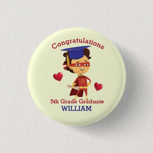 Super Boy Congrats 5th grade Ronde Button 3,2 Cm (Voorkant)