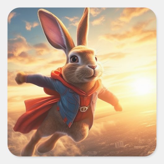 Super Bunny Vierkante Sticker (Voorkant)