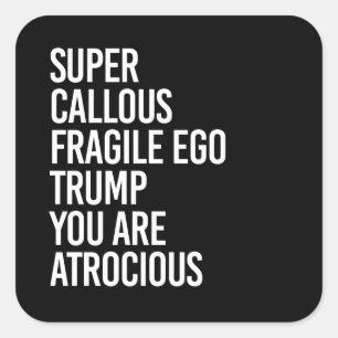 SUPER CALLOUS FRAGILE EGO TRUMP U BENT ERNSTIG VIERKANTE STICKER