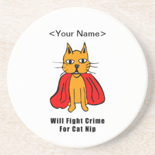 Super Cat Fight Crime for Catnip (jouw naam toevoe Zandsteen Onderzetter