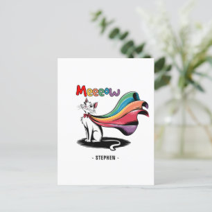 Super Cat Meewow – Rainbow Cape Pride Cat Briefkaart