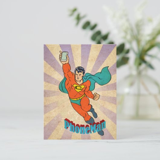 Super Cell Phone Man Briefkaart (Staand voorkant)