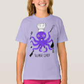 Super Chef Paars octopus met kookgadgets T-shirt (Voorkant)