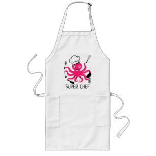 Super Chef Pink Octopus Personaliseer Long Apron Lang Schort
