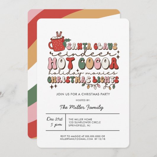 Super coloré Retro Fête de Noël Invitation (Devant / Derrière)