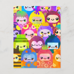 Super Colorful Kawaii Monsters Briefkaart