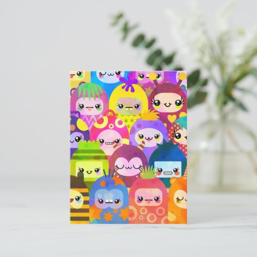 Super Colorful Kawaii Monsters Briefkaart (Staand voorkant)
