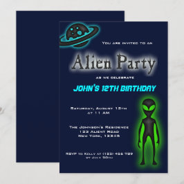 Super Cool Alien Birthday Party Invite Kaart