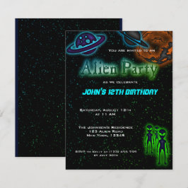 Super Cool Alien Birthday Party Invite Kaart