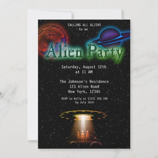 Super Cool Alien & UFO Invitation (Devant)