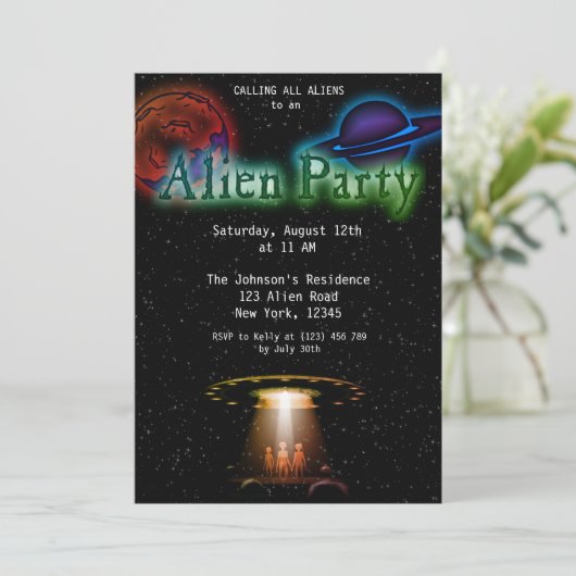 Super Cool Alien & UFO Invitation (Debout devant)