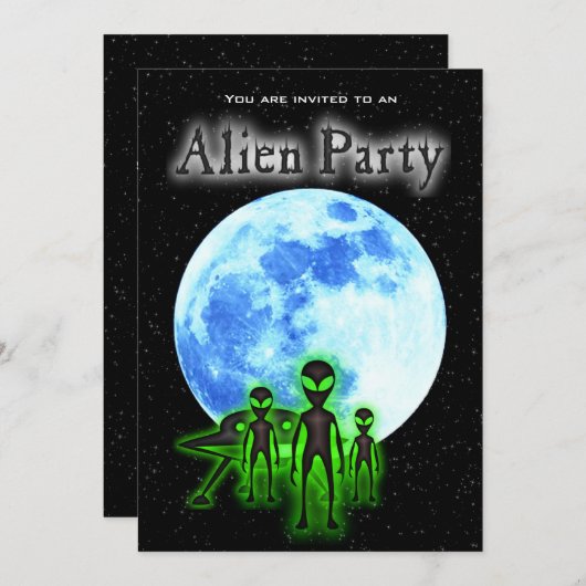 Super Cool Alien & UFO Invitation (Devant / Derrière)