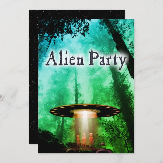 Super Cool Alien & UFO Invitation (Devant / Derrière)