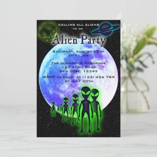 Super Cool Alien & UFO Invitation (Debout devant)