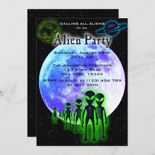 Super Cool Alien & UFO Invitation (Devant / Derrière)