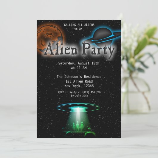 Super Cool Alien & UFO Invitation (Debout devant)