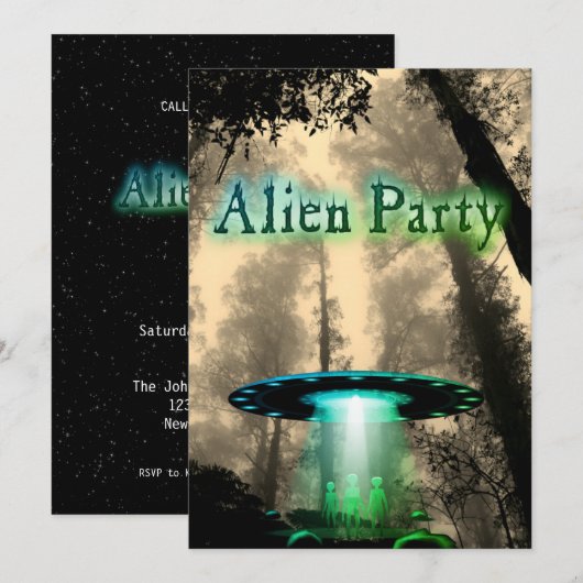 Super Cool Alien & UFO Party nodigt uit Kaart (Voorkant / Achterkant)