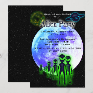 Super Cool Alien & UFO Party Uitnodigen Kaart