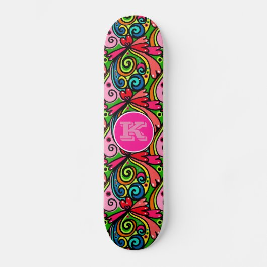 Super Cool Girly Graffiti met monogram Skateboard (Voorkant)