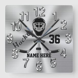 Super Cool PERSONALIZED Hockey Clock voor jongens Vierkante Klok